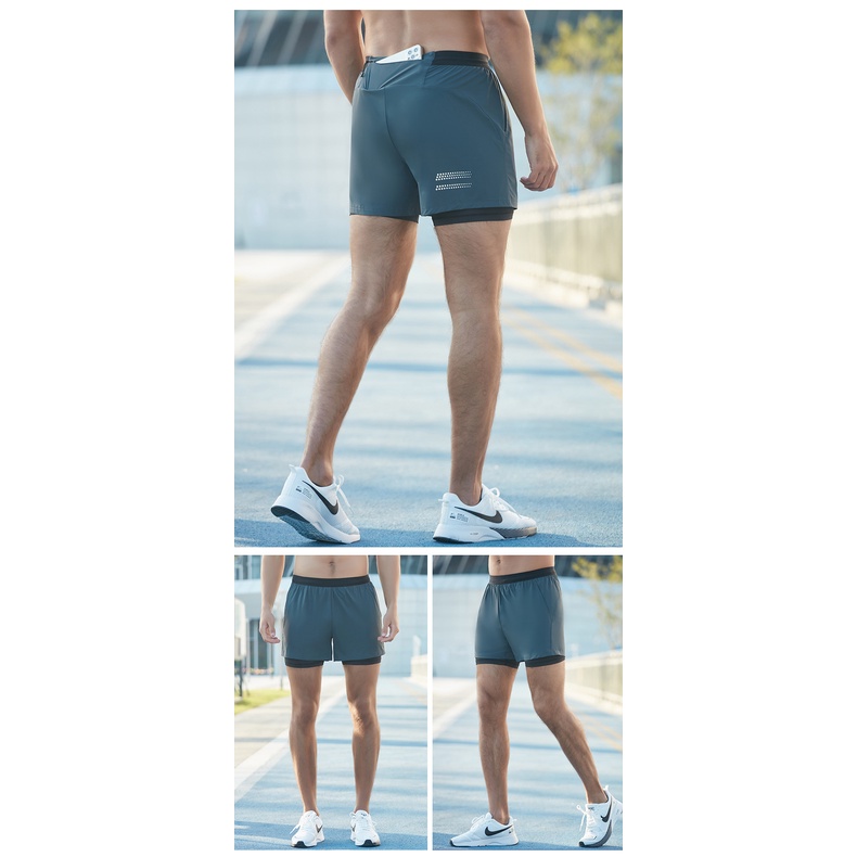 Quần Lửng Thể Thao Bằng Nylon Hai Trong Một Màu Trơn Mau Khô Dành Cho Nam