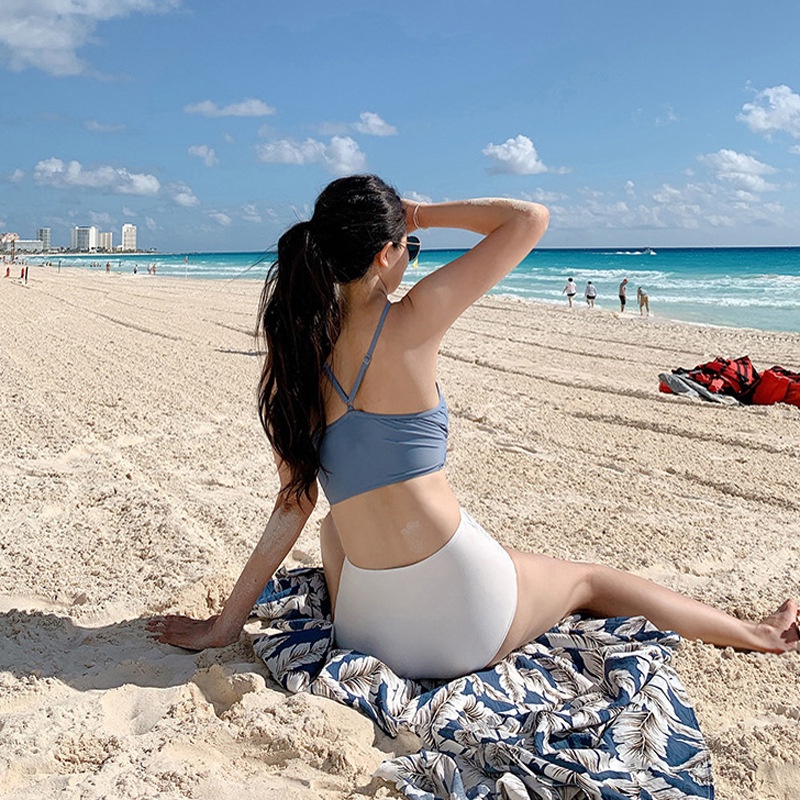 Bộ Đồ Bơi Hai Mảnh Lưng Cao Cổ Chữ V Xẻ Sâu Gợi Cảm Phong Cách Hàn Quốc Hàng Mới 2023 Dành Cho