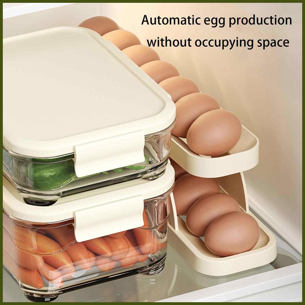 Dụng cụ sắp xếp trứng trong tủ lạnh Tự động lăn trên mặt bàn Giá đỡ trứng Hai tầng Khay đựng trứng tiết kiệm không gian cho nhà bếp gia đình