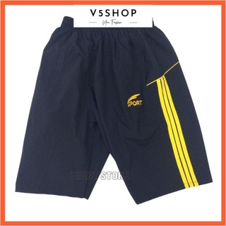 Quần đùi nam mặc nhà, mặc ngủ, quần short ngố nam thể thao vải dù gió 3 sọc 50-75 kg qđ1