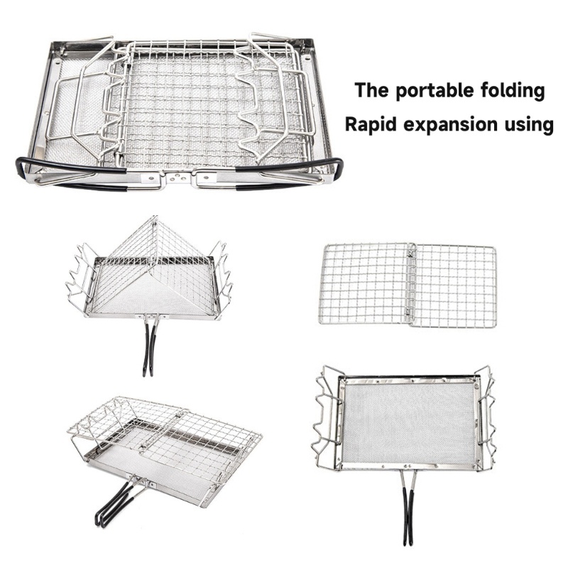 QQ Vỉ Nướng BBQ Bằng Thép Không Gỉ Thiết Kế Nhỏ Gọn Tiện Dụng Cho Cắm Trại