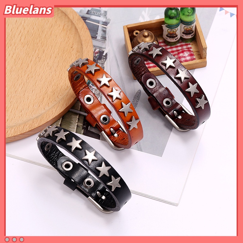 Vòng Tay Da Bò Đính Ngôi Sao Năm Cánh Phong Cách hip hop