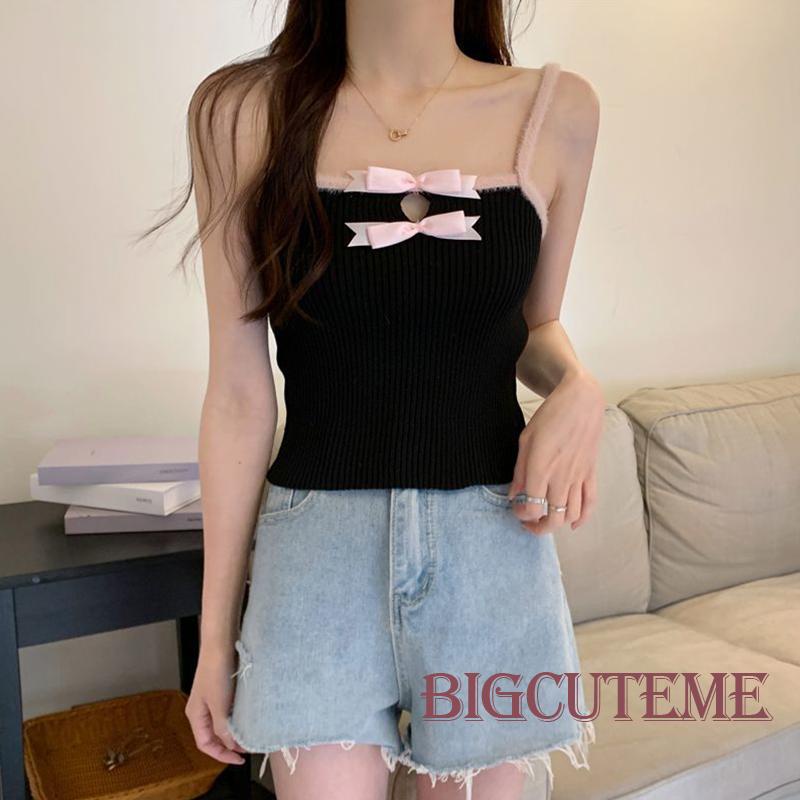 [] - Áo Hai Dây Dáng Ôm Đính Nơ Thời Trang Mùa Hè Cho Nữ