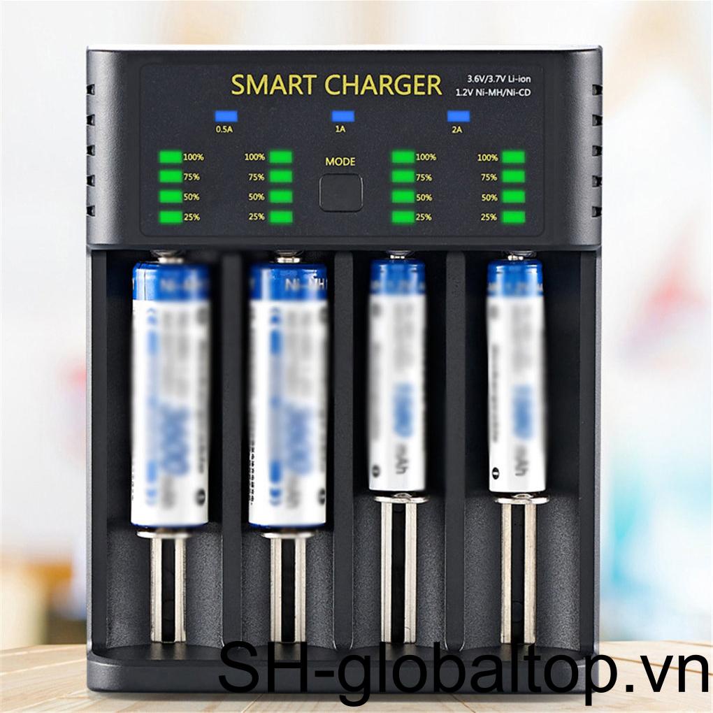 Đế Sạc Pin Lithium 18650 4 Khe Cắm USB Đứng