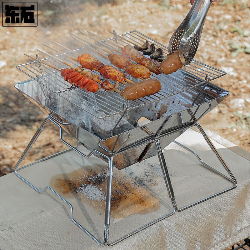 Ngoài Trời Di Động Bằng Thép Không Gỉ Gấp Thịt Nướng Lò Nướng Than Dã Ngoại Nướng Lò Nướng Tại Nhà D
