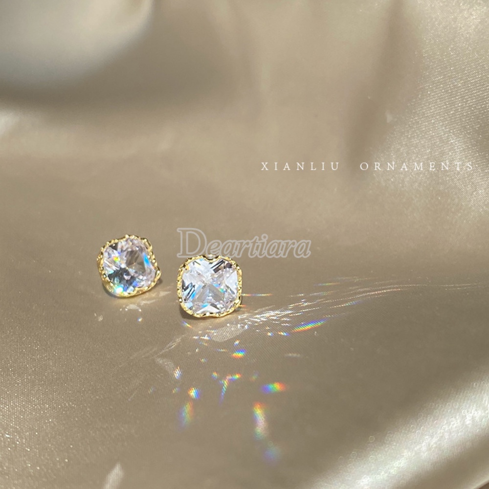 Đôi Khuyên Tai Hình Vuông Đính Đá Zircon Thời Trang Thanh Lịch
