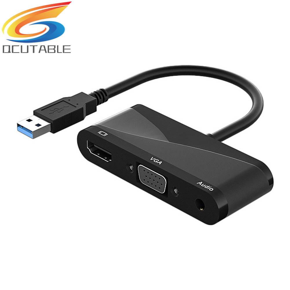 Bộ ChuyểN ĐổI Âm Thanh 3 Trong 1 1080P HD USB 3.0 Sang VGA HDMI-compatible 3.5