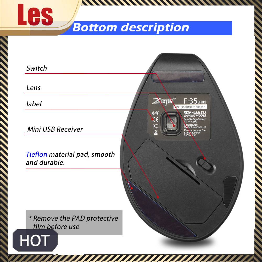 Chuột Quang Không Dây ZELOTES F-35A 2.4GHz, 2400DPI, TíCh HợP ĐiềU Chỉ