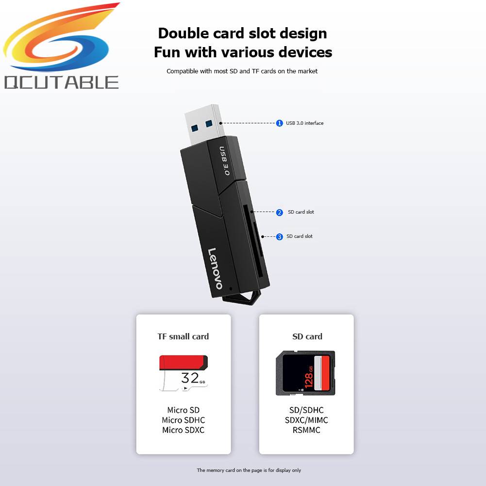 Đầu Đọc Thẻ Nhớ Lenovo D204 5Gbps USB 3.0 2 Trong 1
