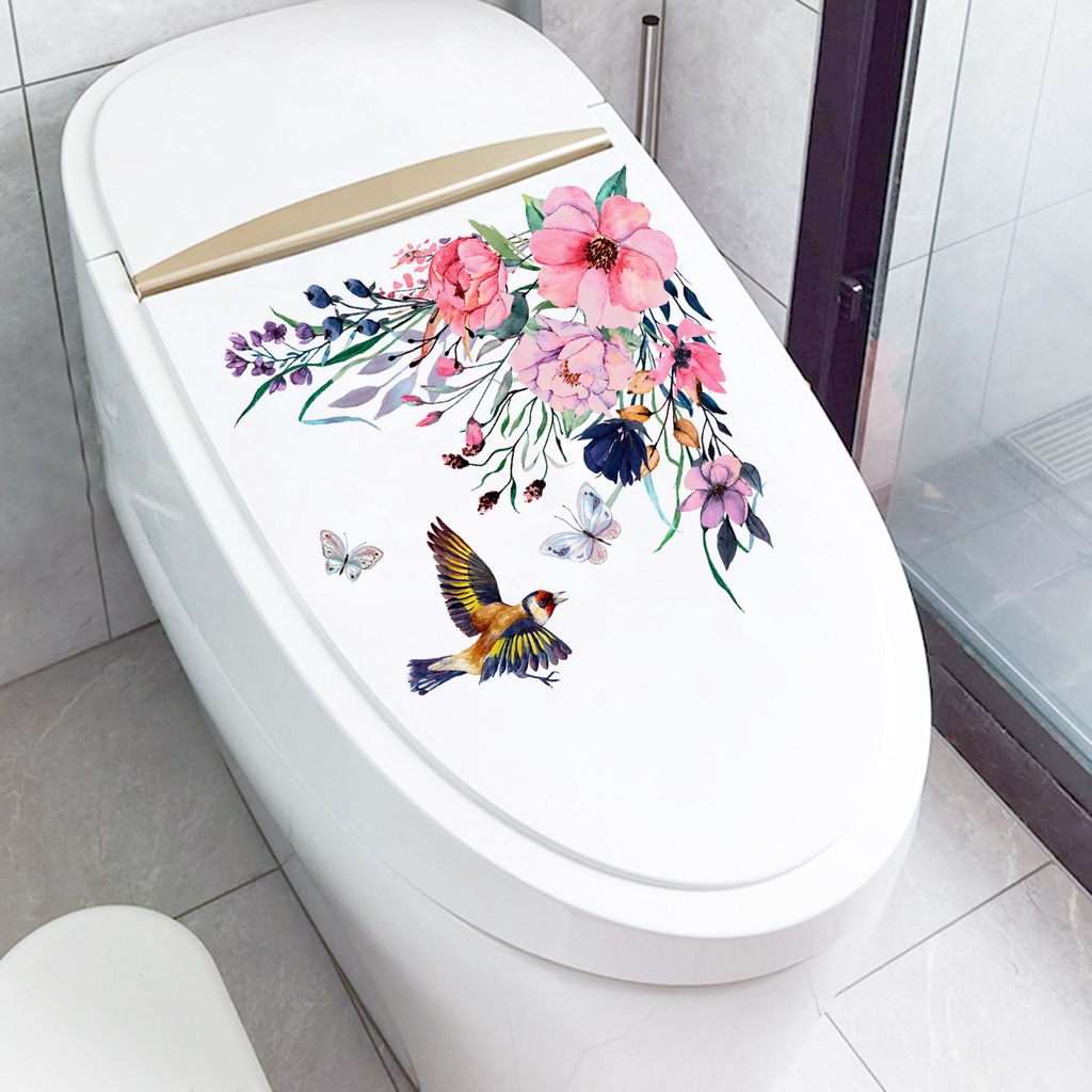 1 Bộ Miếng Dán Trang Trí Toilet Bằng PVC Tự Dính Hình Hoa Dễ Sử Dụng