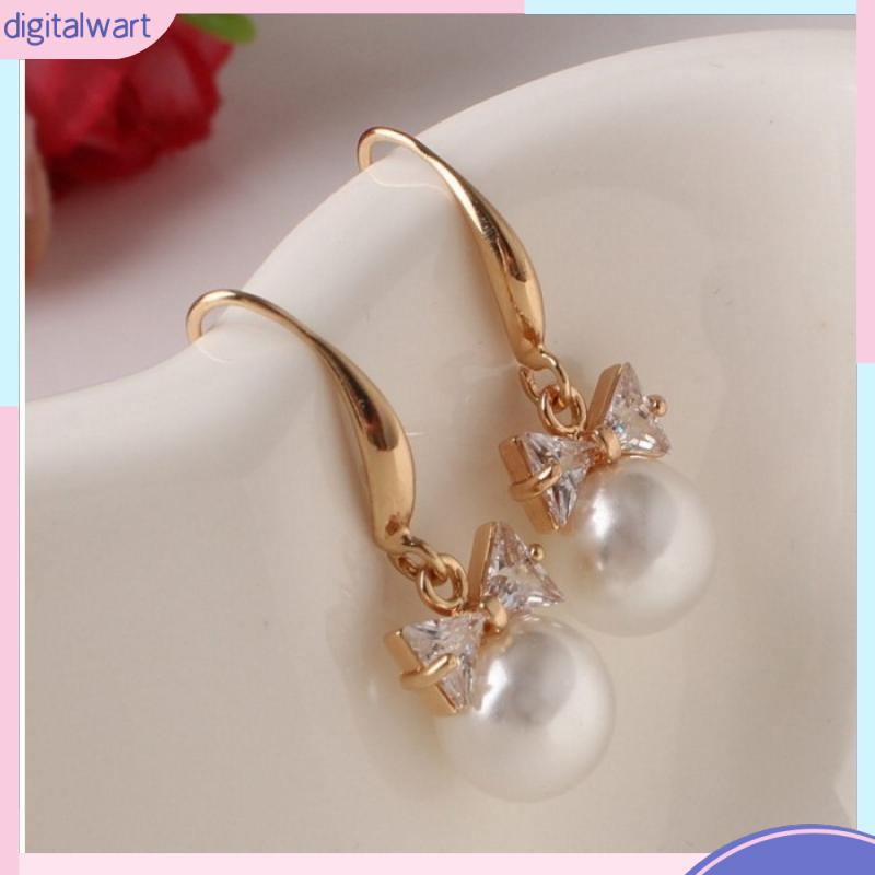 Đôi Bông Tai Hình Chiếc Nơ Đính Đá / Ngọc Trai Thời Trang Cho Nữ