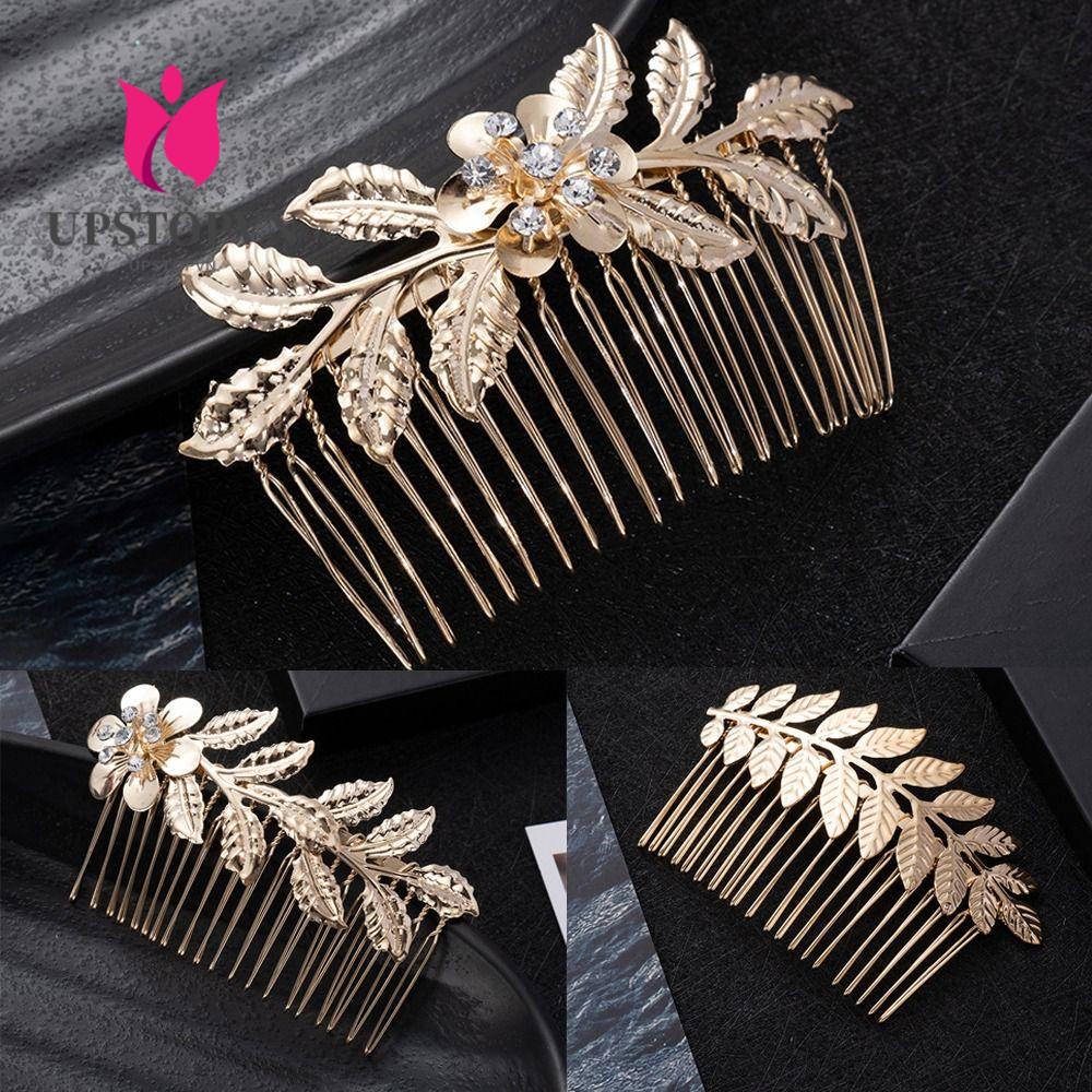 Bộ 2 Lược Cài Tóc Hình Chiếc Lá Màu Vàng Thời Trang Dành Cho Cô Dâu