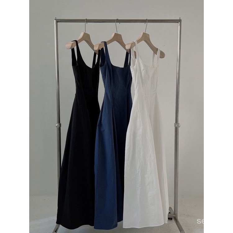 Popular basic vest suspender jumpsuit Hepburn style small black dress women's summer New