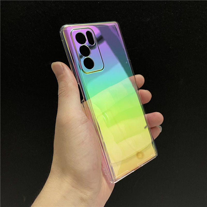 Ốp Điện Thoại PC Cứng Siêu Mỏng Trong Suốt Màu Laser Cầu Vồng Cho OPPO Reno 5 6 Pro