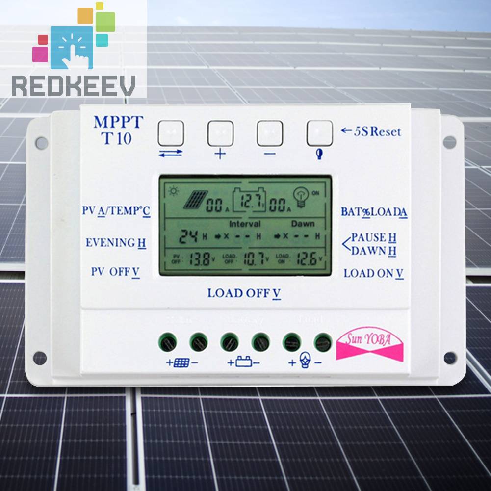 Bộ Điều Khiển Sạc Năng Lượng Mặt Trời 12V 24V 10A PWM Màn Hình LCD