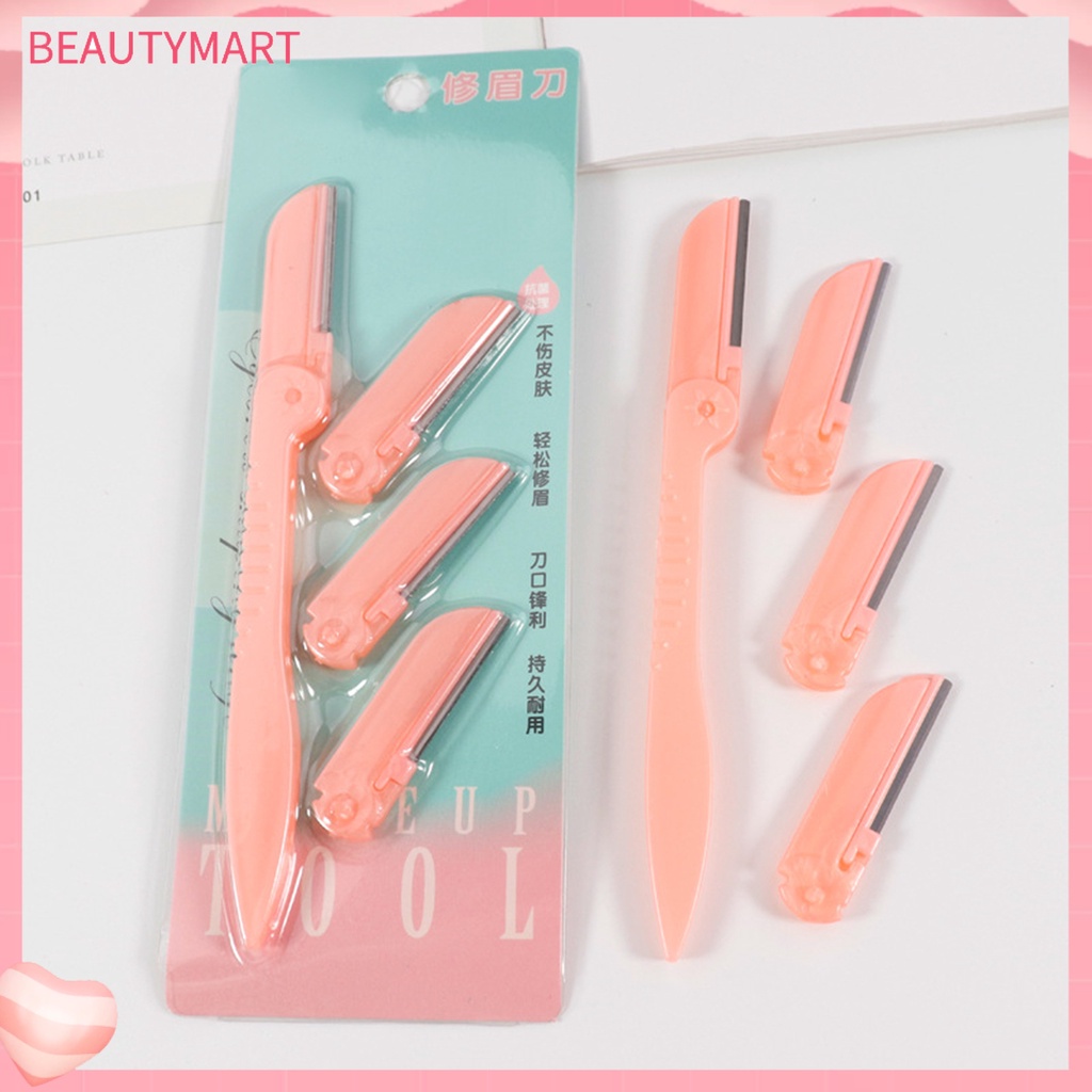 Dao Cạo Lông Mày 4 Đầu Thay Thế Bằng Thép Không Gỉ Có Thể Gập Lại An Toàn Dễ Mang Theo