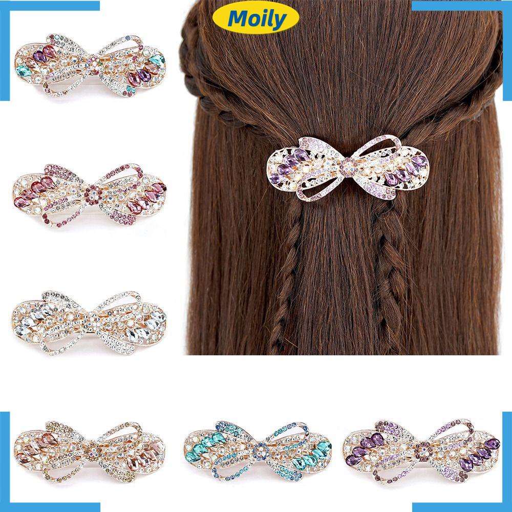 MOILYVN Kẹp Tóc Nơ Đính Đá Lấp Lánh