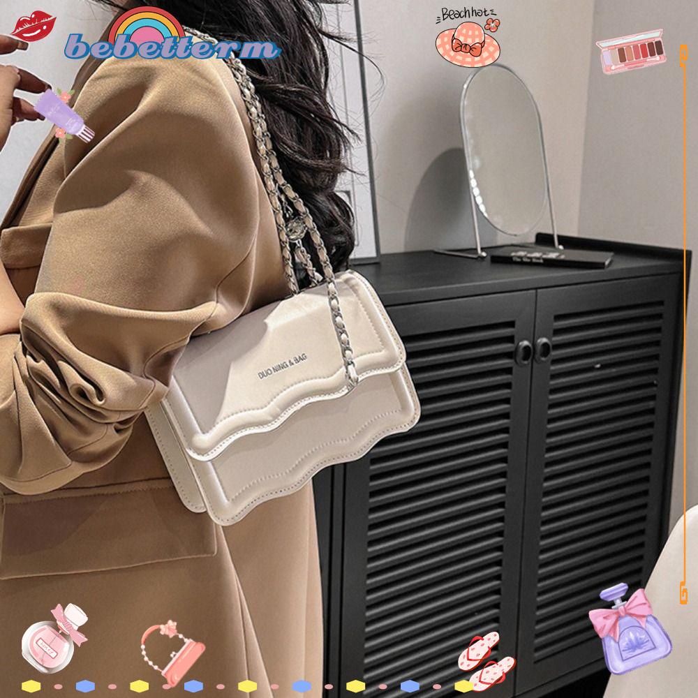 Túi Đeo Vai Hình Vuông Màu Trơn Họa Tiết Lượn Sóng Phối Dây Đeo Sợi Xích Thời Trang Cho Nữ