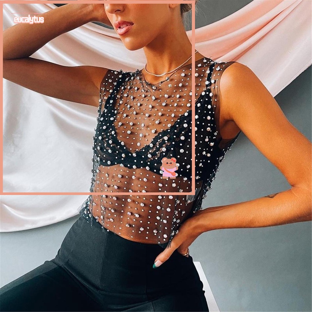 EUTUS Áo Lưới Không Tay Xuyên Thấu Thời Trang Mùa Hè Dành Cho Nữ