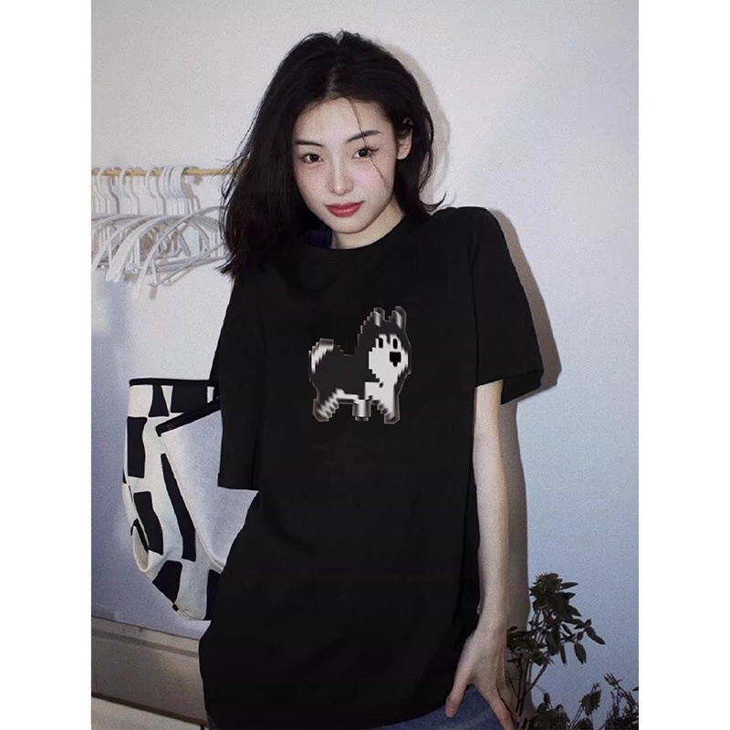 HIIXIIVI Áo Thun 100% Cotton Tay Ngắn Dáng Rộng In Họa Tiết Hoạt Hình Phong Cách Hàn Quốc Thời Trang Mùa Hè
