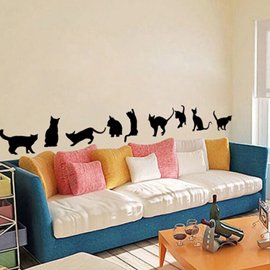 Miếng Dán Tường Vinyl Hình Chín Chú Mèo Tháo Rời Được DIY Dành Cho Phòng Trẻ Em