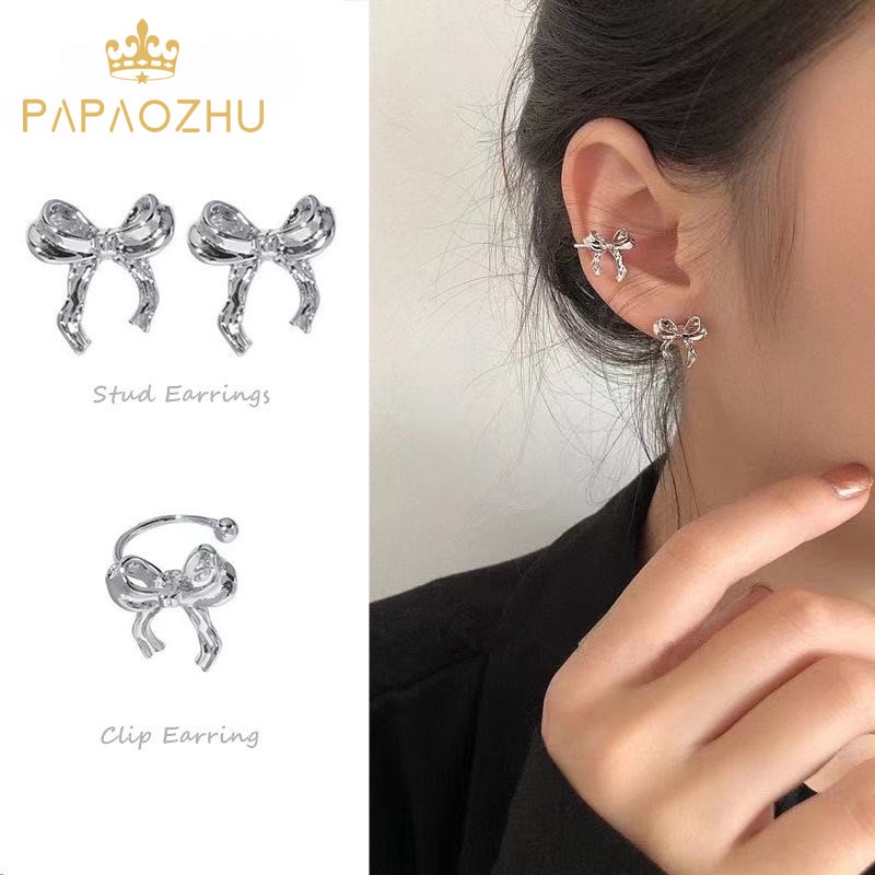 PAPAOZHU Khuyên Tai Bạc s925 Hình Nơ Xinh Xắn Dành Cho Nữ