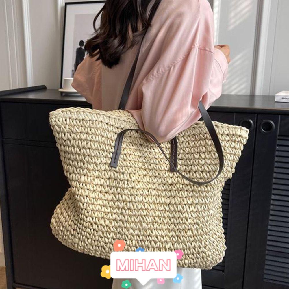 MIHAN1 Túi Xách Đan Lát Thiết Kế Đơn Giản Thời Trang Mùa Hè Cho Nữ