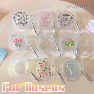 Vỏ Bảo Vệ Hộp Sạc Tai Nghe Bluetooth Baseus WM01 WM02 Bằng TPU Mềm Trong Suốt Họa Tiết Hoa Tulip Trái Tim Kaws Có Vòng Nhẫn Chống Rơi Chống