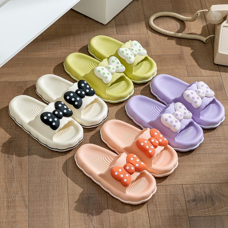 Dép Quai Ngang Đế Mềm Đính Nơ Họa Tiết Hoa Dễ Thương Cho Nữ