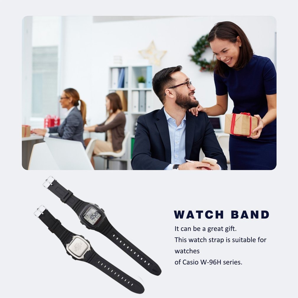 ❤Silicone Watch Band Stainless Steel Pin Buckle Watchband for Casio W-96H