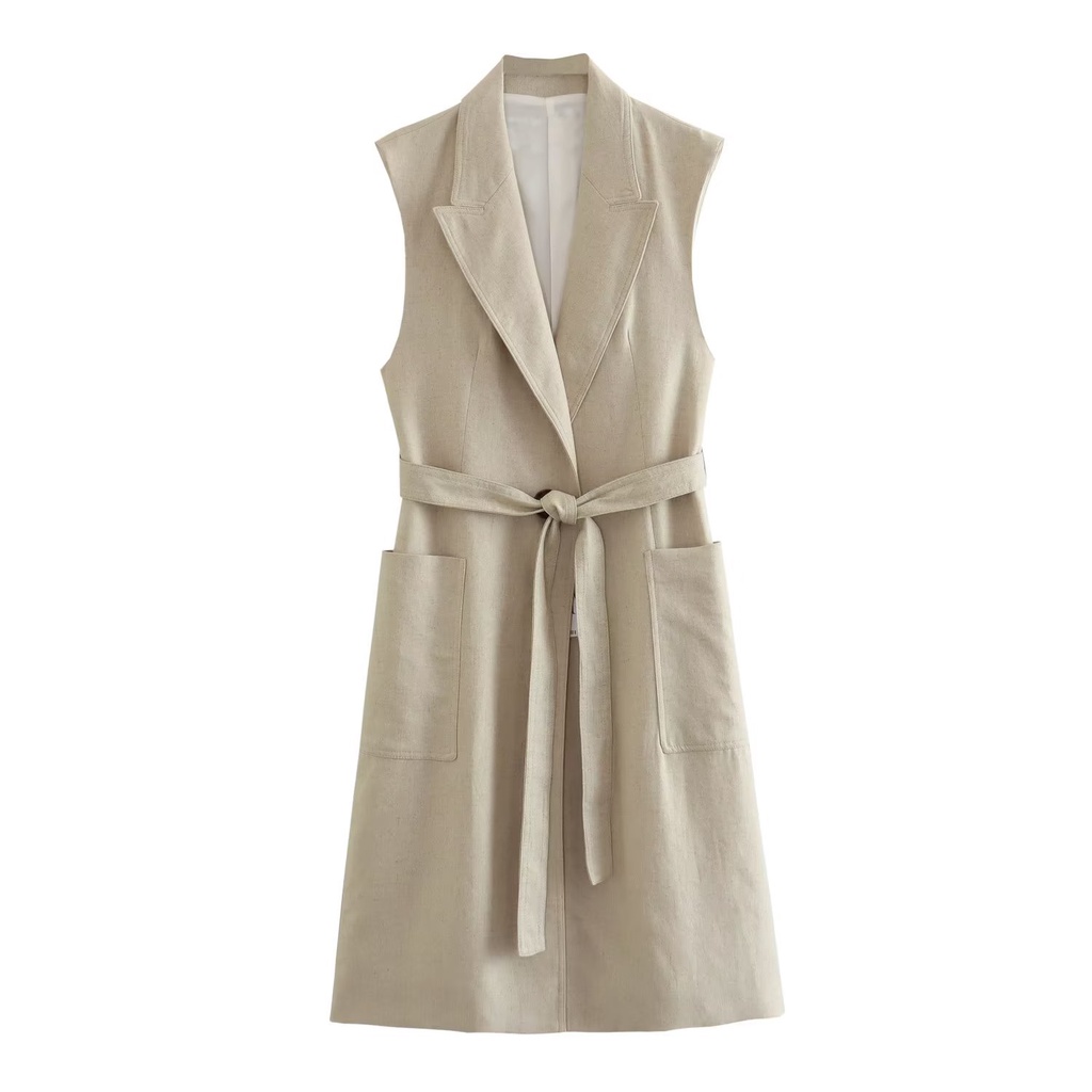 Hàng Mới Về Mới Áo Khoác Cotton Lanh Dáng Dài Có Thắt Lưng Phong Cách Âu Mỹ Thời Trang Mùa Hè 2023 W103 7713