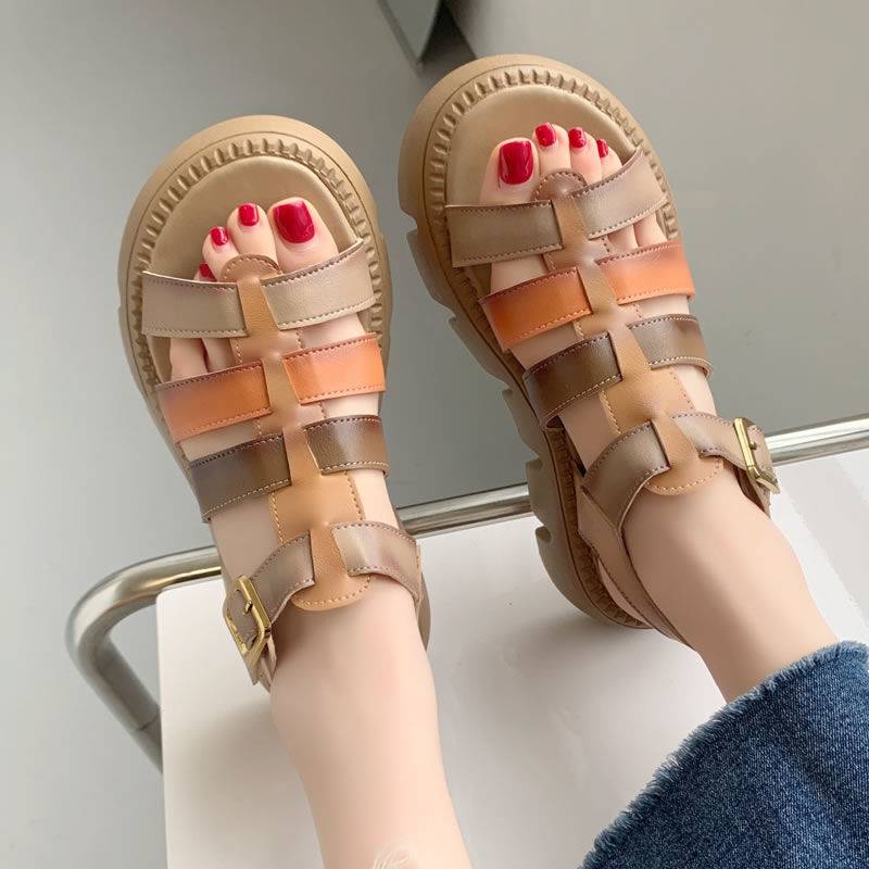 Giày Sandal Da Đế Dày Phong Cách Âu Mỹ Thời Trang Mùa Hè Cho Nữ