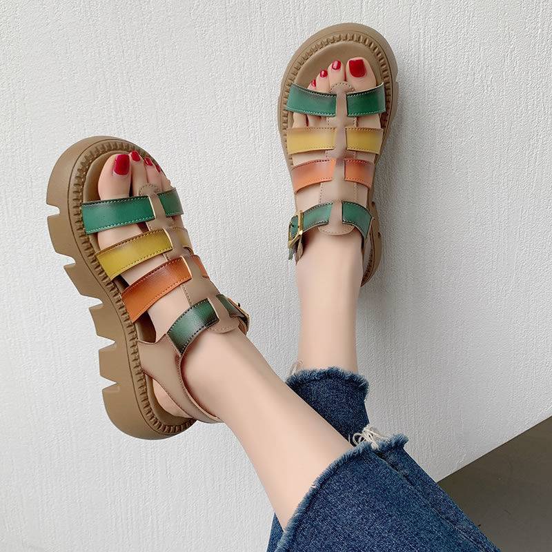 Giày Sandal Da Đế Dày Phong Cách Âu Mỹ Thời Trang Mùa Hè Cho Nữ