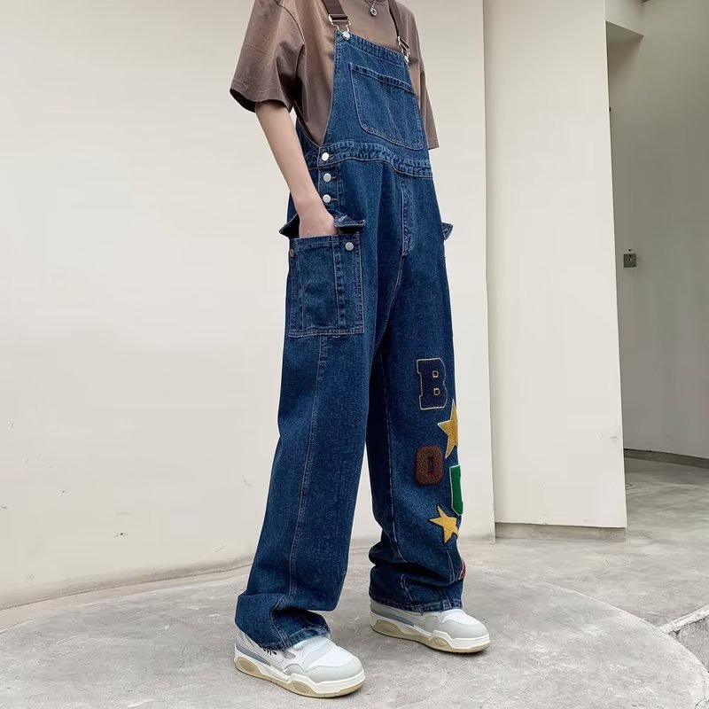 Áo Liền Quần Denim Dáng Rộng Phong Cách Hip Hop Đường Phố Mỹ Cá Tính Cho Nam Nữ