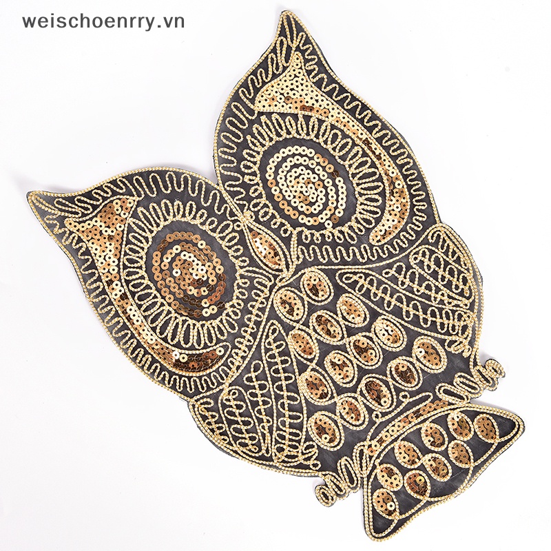 Sticker Ủi Thêu Hình Cú Mèo Đính Sequin Lấp Lánh