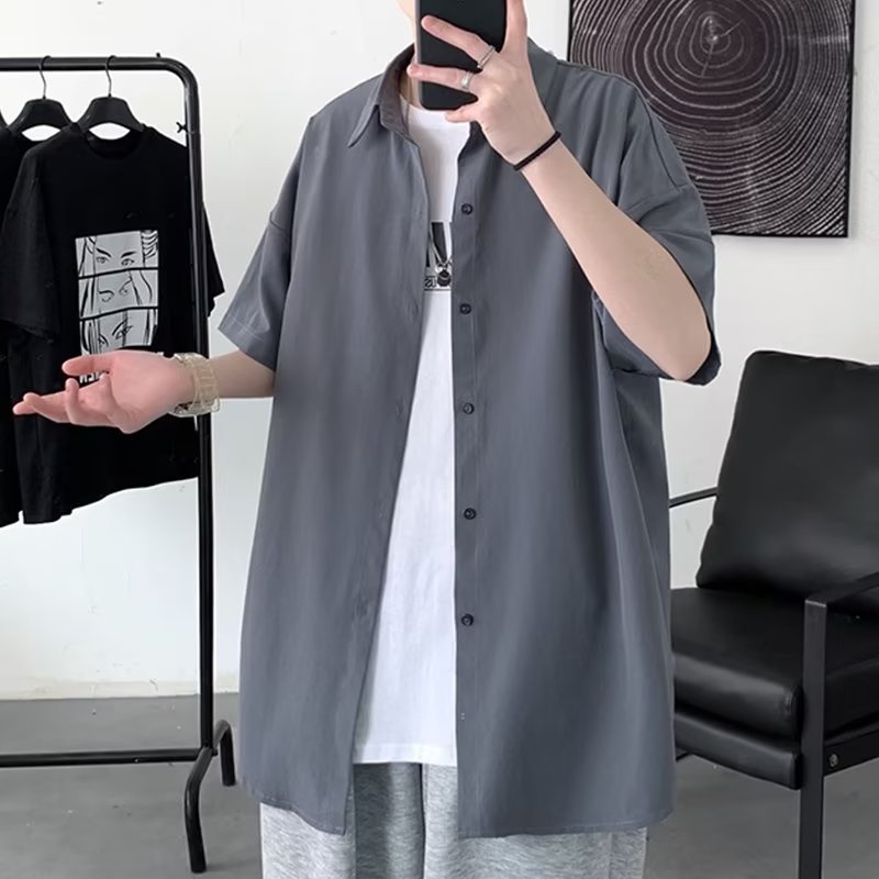 Japanese Fashion Plain Short-sleeved Shirt Korean Style Simple Style Casual Standard POLO Shirt Top