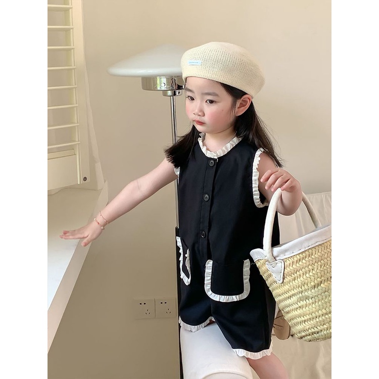 Cô gái ren jumpsuit mùa hè mới bé gái Hàn Quốc jumpsuit phong cách phương Tây mỏng áo búp bê không tay