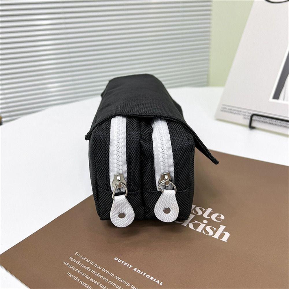 Túi Đựng Bút Bằng Vải Oxford Hai Ngăn Sức Chứa Lớn Màu Trơn Dễ Thương