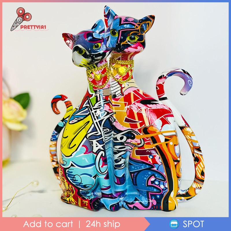 [Prettyia1] Tượng Mèo Graffiti Resin Trang Trí Tủ Quà Cưới Thanh Lịch