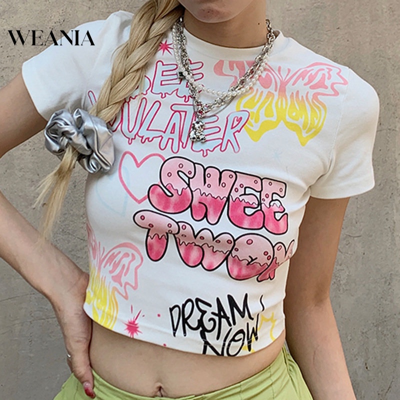 Áo Thun Cotton Tay Ngắn Dáng Rộng In Họa Tiết Graffiti Cá Tính Cho Nữ