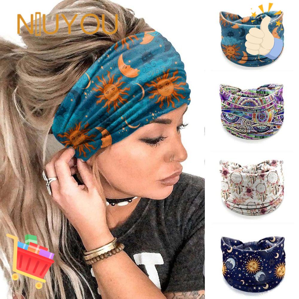 Niuyou Băng Đô Bản Rộng Co Giãn In Hình Ngôi Sao Phong Cách Boho Cho Nữ