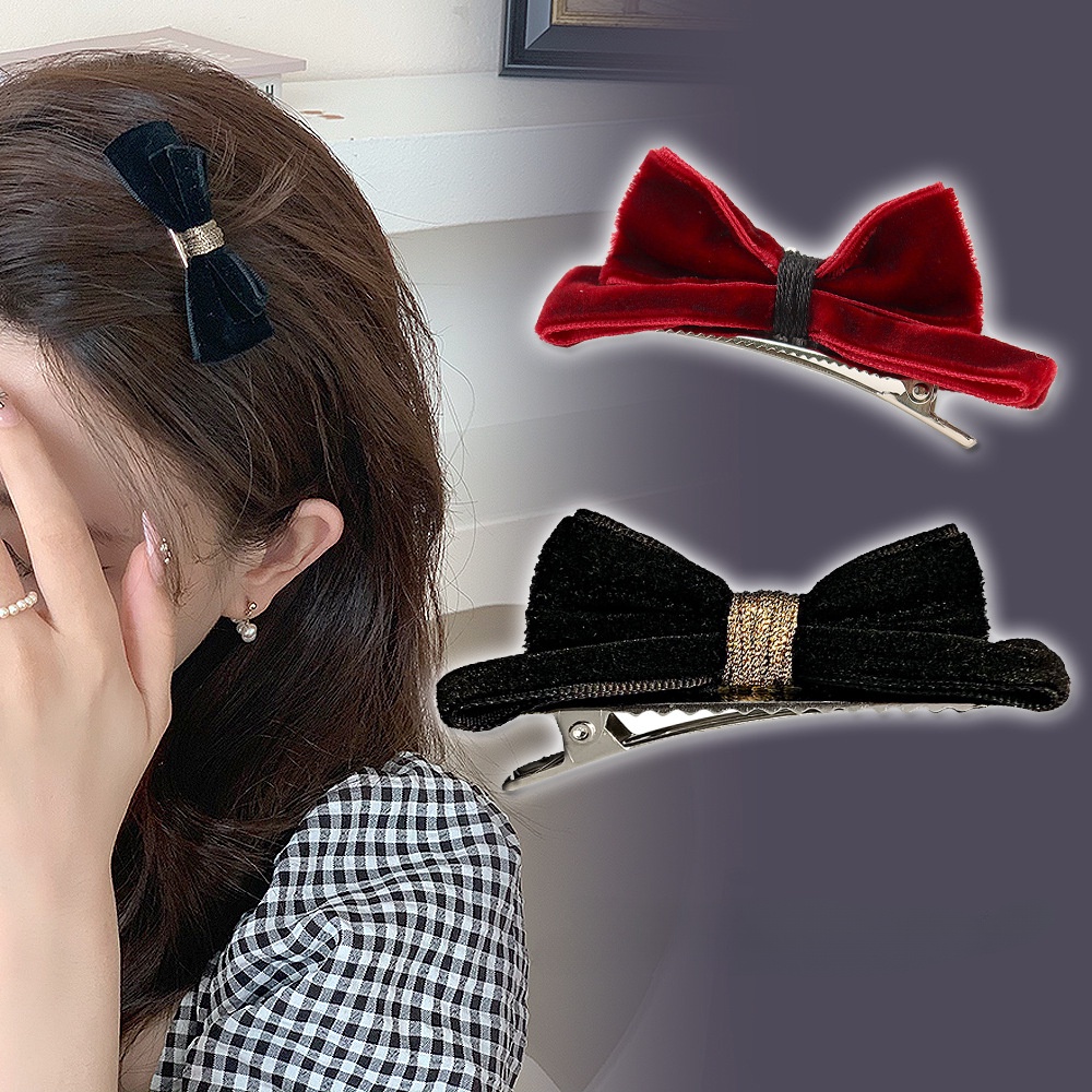 Kẹp Tóc Hình Nơ Bằng Nhung Phong Cách Pháp Thanh Lịch Cho Nữ