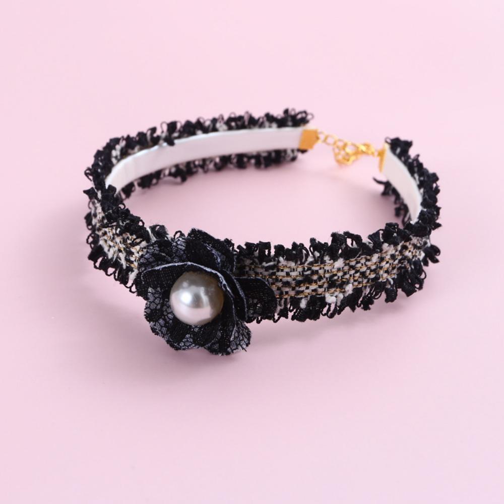 Vòng Cổ Vải Dệt Tay Màu Trắng / Đen Có Thể Điều Chỉnh Phối Ren Hoa Dành Cho Thú Cưng AARON1