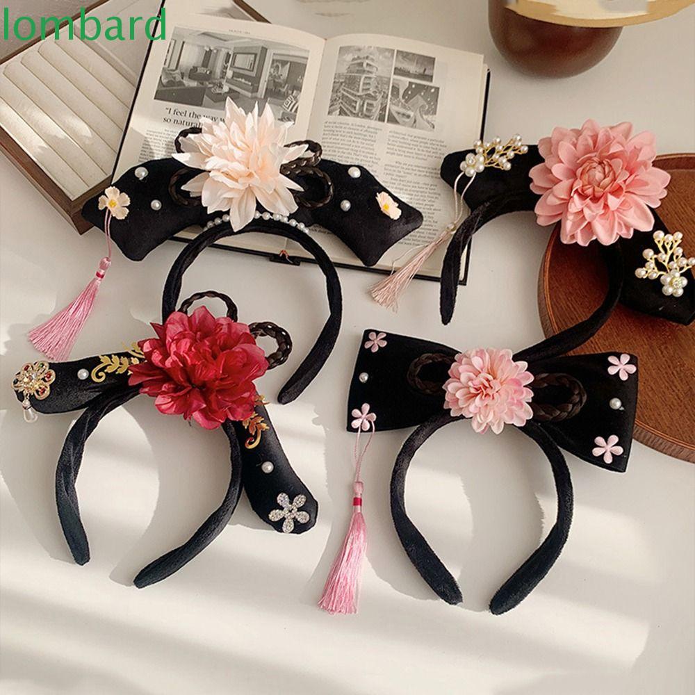 LOMBARD Băng Đô Cài Tóc Đính Hoa Phong Cách Trung Hoa Cổ Điển Cho Bé Gái