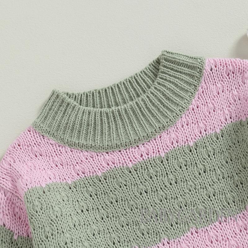 Áo Sweater Dệt Kim Tay Dài Cổ Tròn Màu Sắc Tương Phản Thời Trang Mùa Thu Cho Bé / 6 Tháng-3 Tuổi