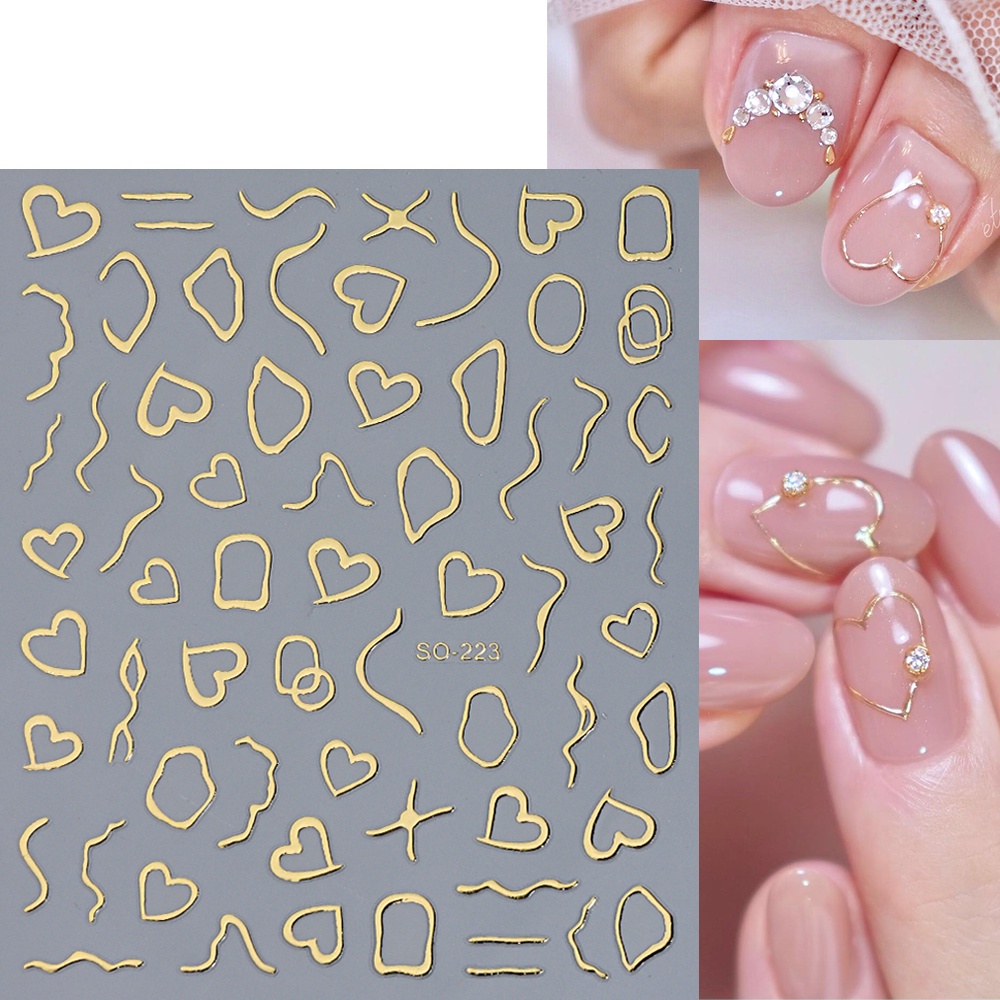 Trái Tim Vàng/Kẻ Sọc 3D Trang Trí Móng Tay Miếng Dán Trang Trí Hoa Hồng Phnom Penh Mật Ong Dụng Cụ Togo Làm Móng Tay Qusl