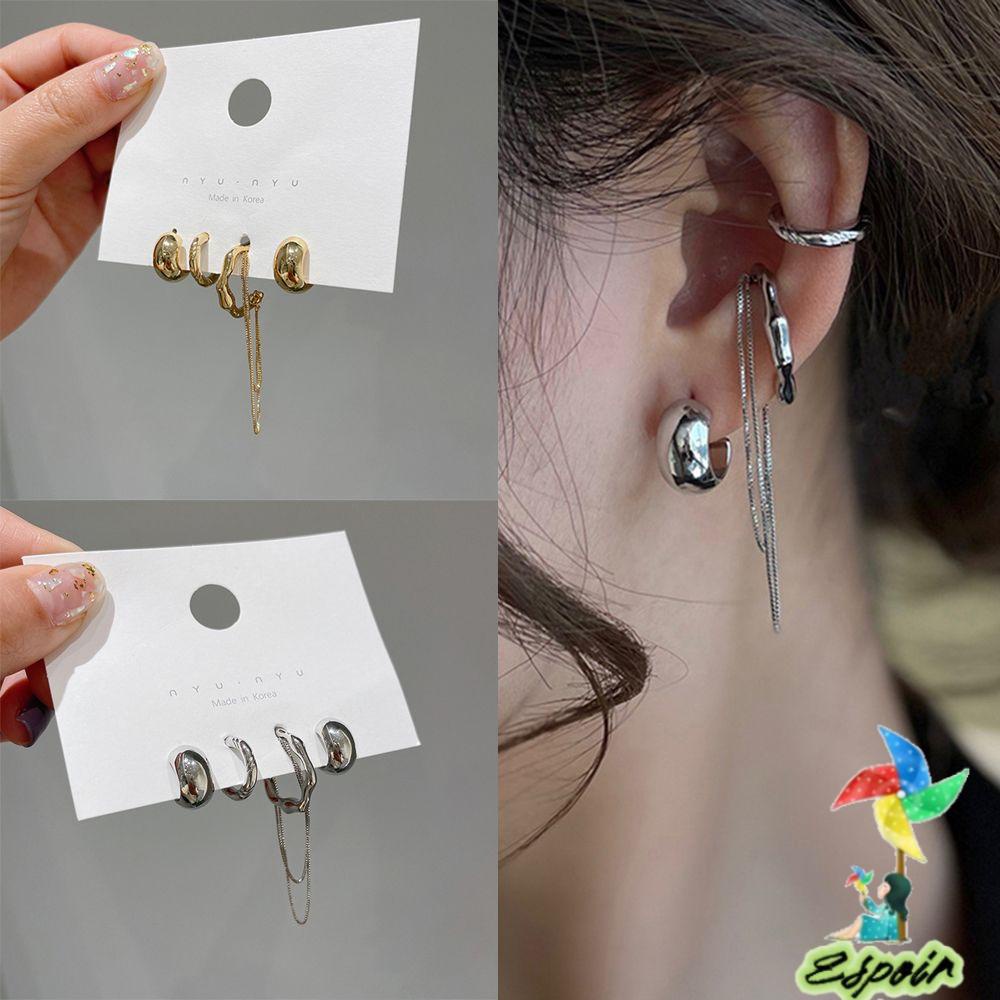 ESPO Set 4 Khuyên Tai Kẹp Màu Vàng / Bạc Thiết Kế Mới Thời Trang Dành Cho Nữ