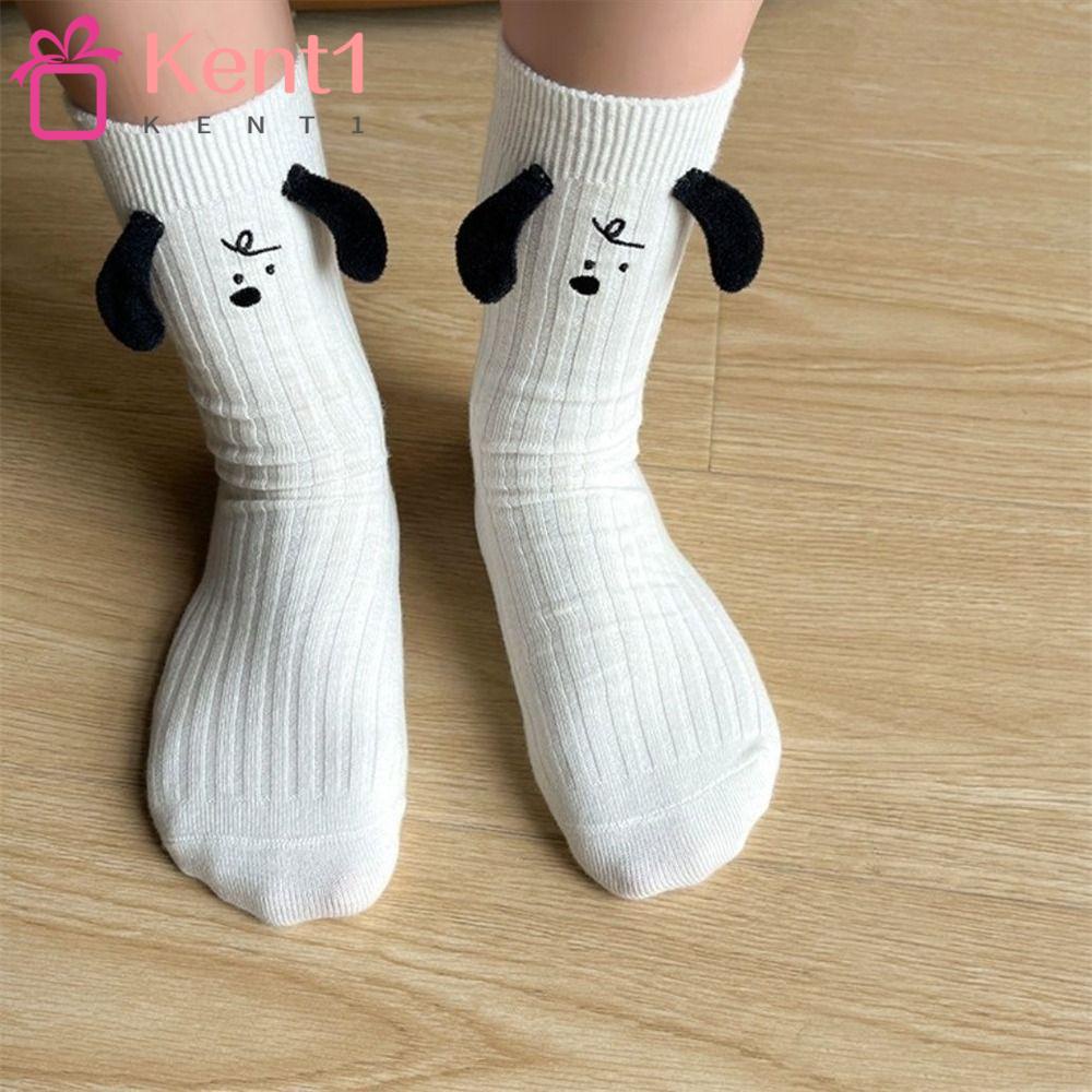 KENT1 Vớ Cotton Trắng Thoáng Khí Hình Tai Búp Bê 3D Vui Nhộn Phong Cách Đường Phố Cho Cặp Đôi