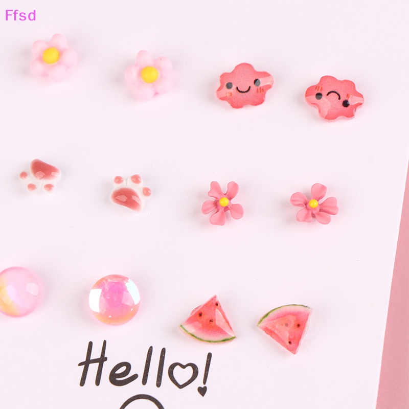 Bộ 3 / 6 Đôi Bông Tai Nhựa Hình Hoa / Nơ / Trái Tim Nhiều Màu Dễ Thương Cho Nữ