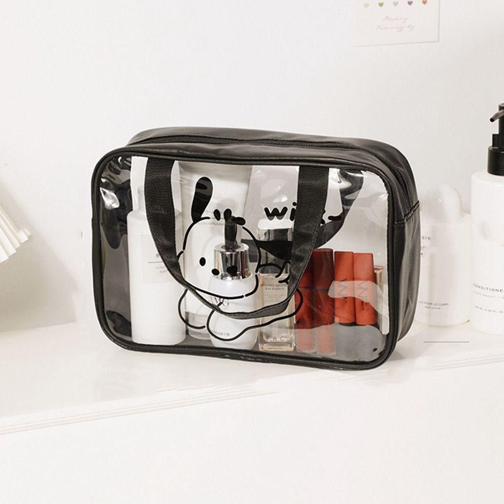 FALLFORBEAUTY Túi Lưới Đựng Mỹ Phẩm / Đồ Vệ Sinh Cá Nhân Bằng Pvc Họa Tiết Chú Chó Hoạt Hình Sức Chứa Lớn Tiện Dụng Mang